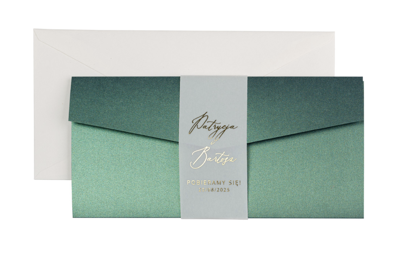 Zaproszenie w stylu glamour z zieloną kopertą
